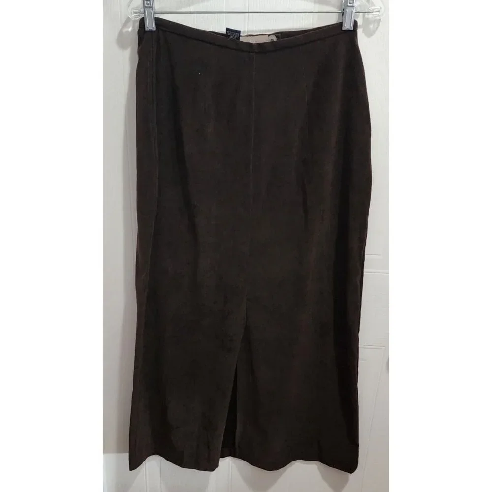 IVY Women's Long Stretch Maxi Pencil Skirt Suede Brown Retro 90's Goth Size 8 - Picture 9 of 10